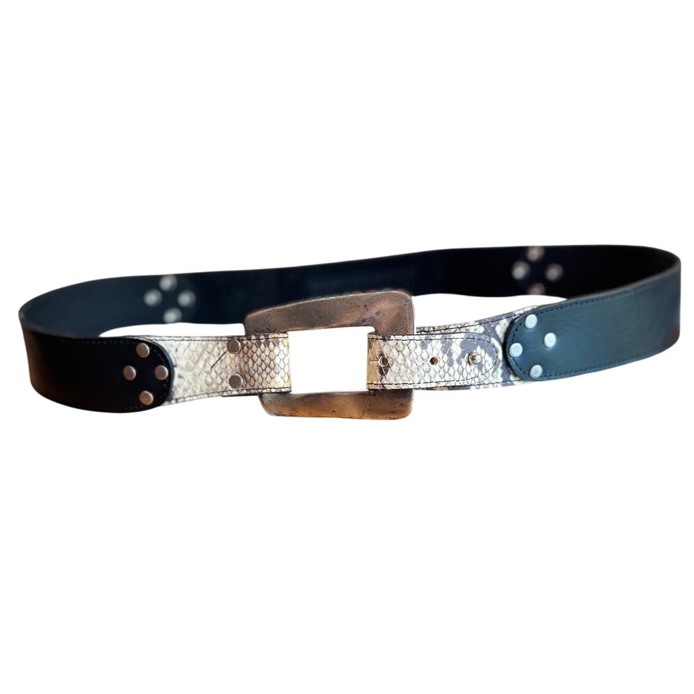 Leatherock Leather Belt Large Black Snakeskin Studded Silver Buckle USA XL